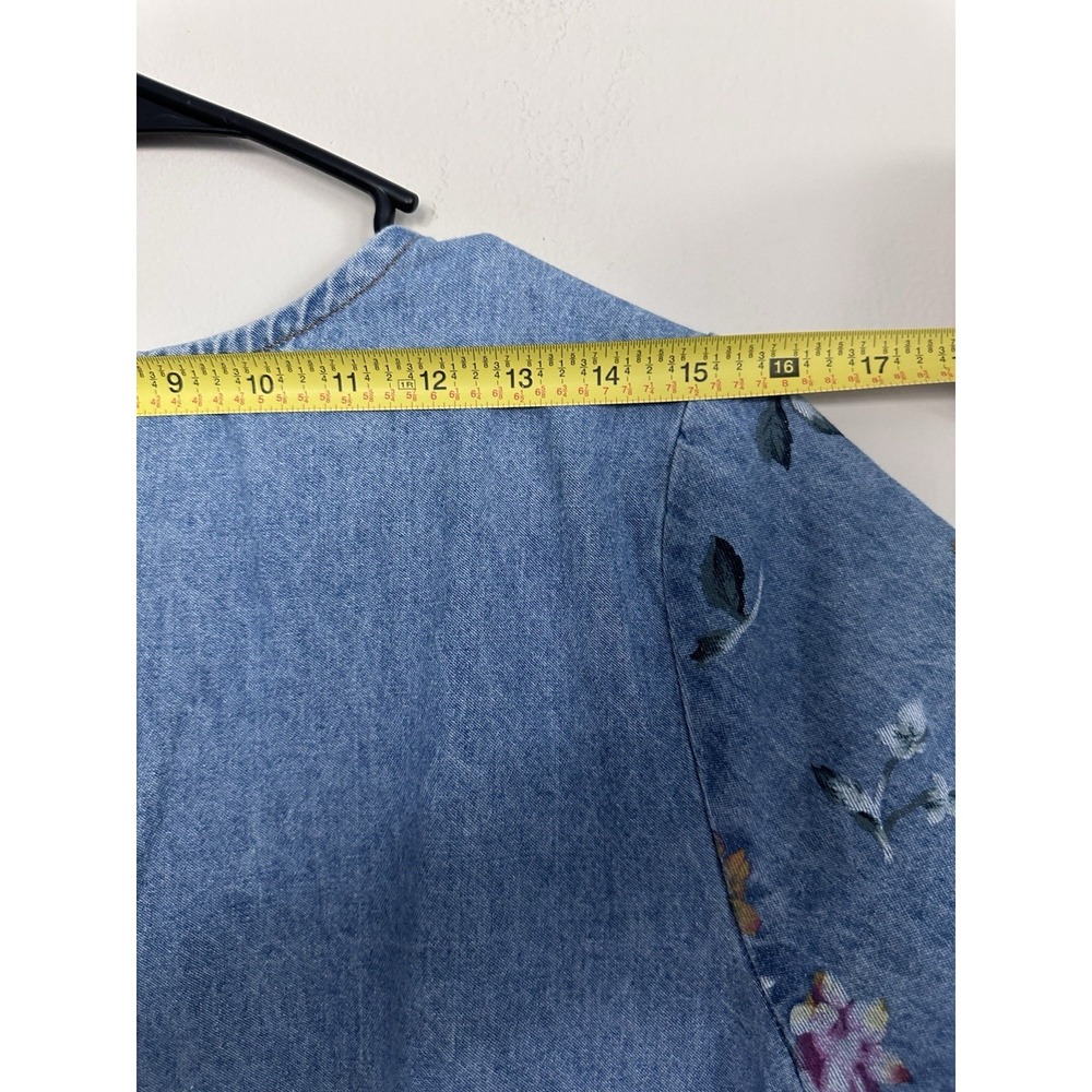 VTG 90s Studio Ease Floral Denim Dress Size 10 Blue Denim Floral Button Prairie - Picture 15 of 16